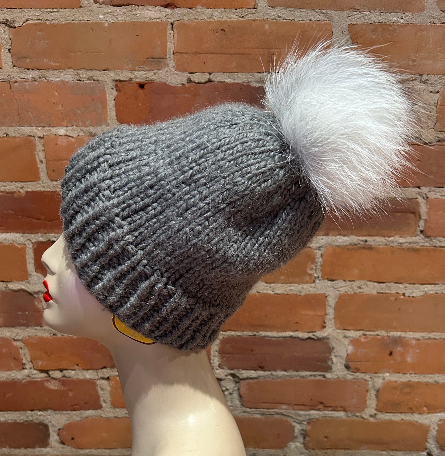 Grey White Fox Pom, 4.5 Inch