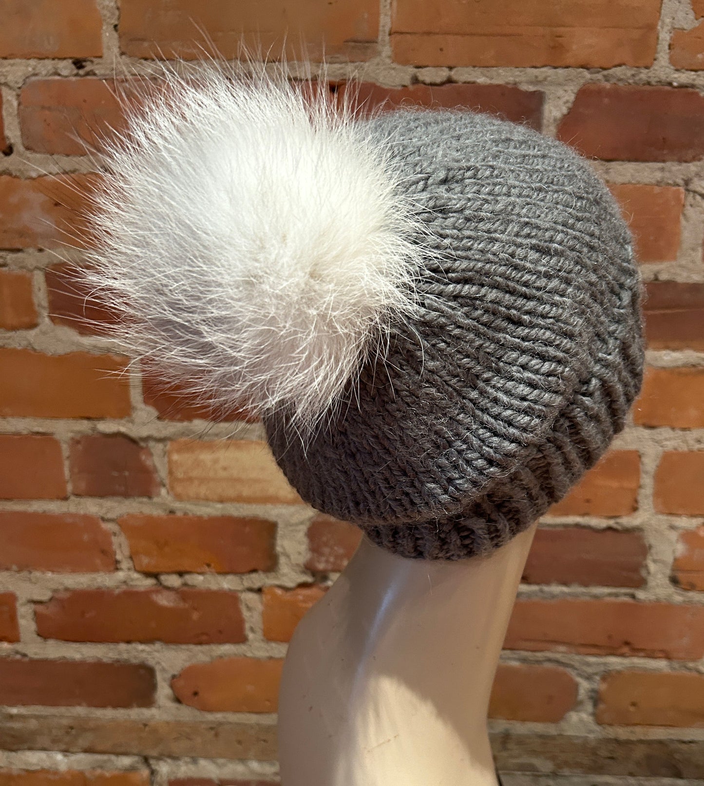 Grey White Fox Pom, 4.5 Inch