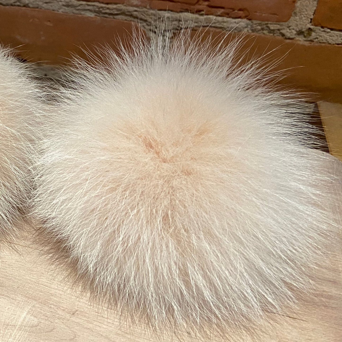 Jumbo Ivory Peach Recycled Fox Fur Hat Pom