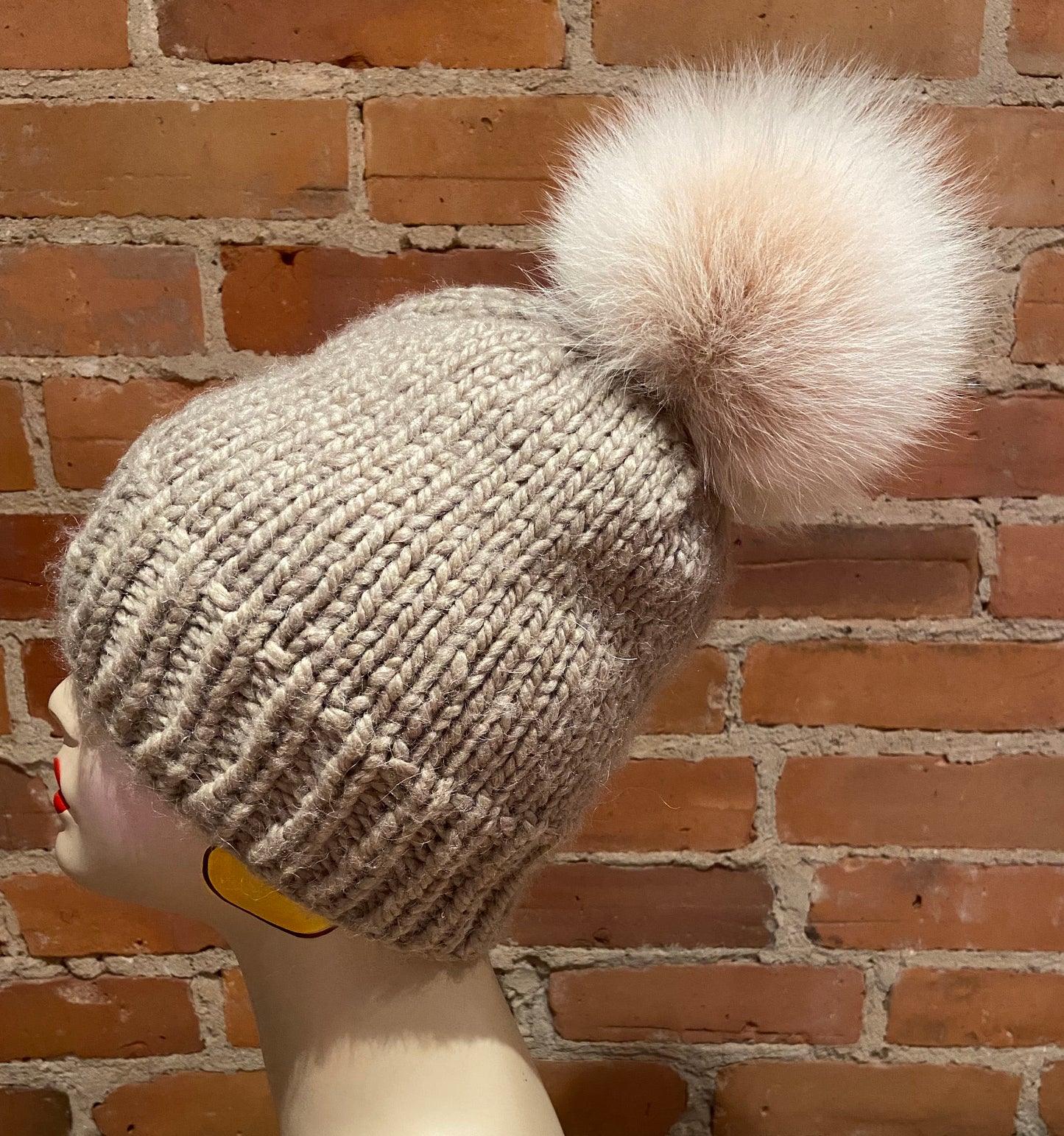 Ivory Peach Fox Fur Pom, 5.5 Inch