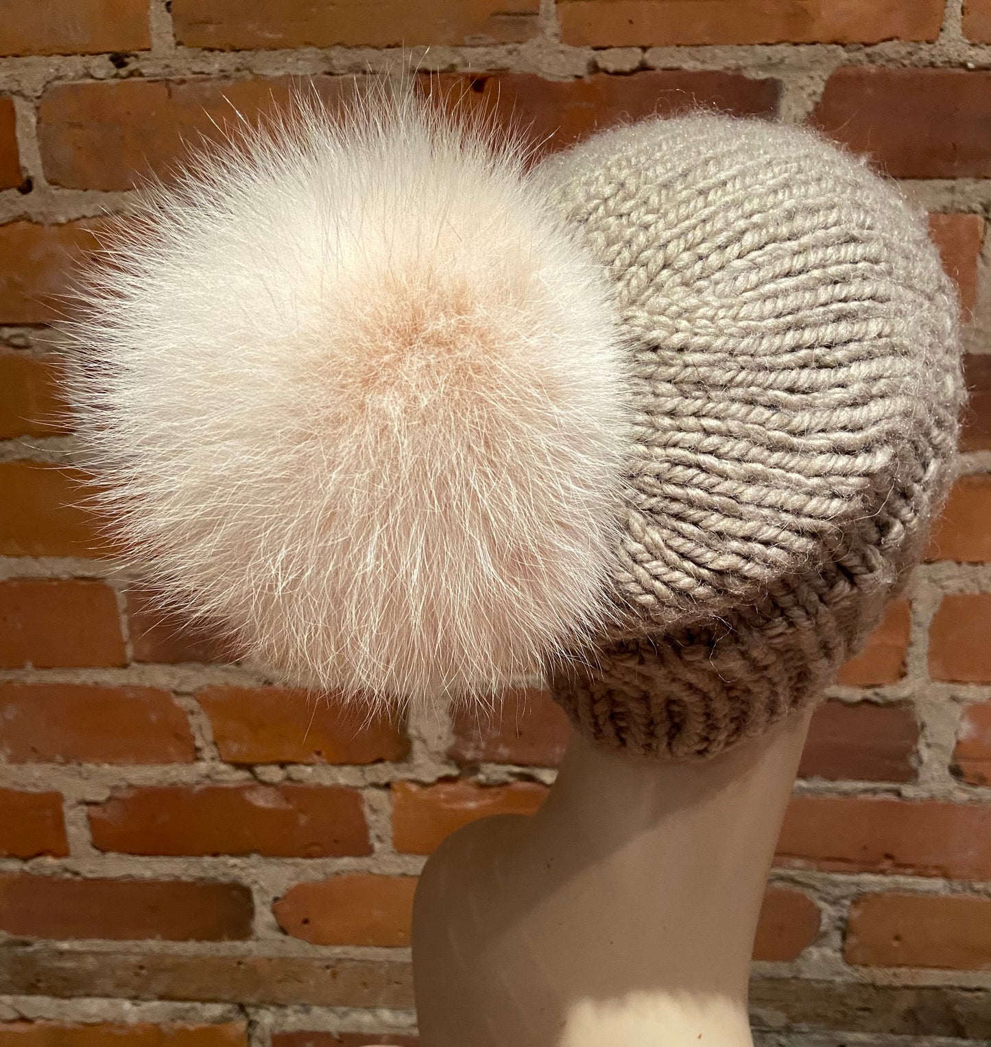 Ivory Peach Fox Fur Pom, 5.5 Inch