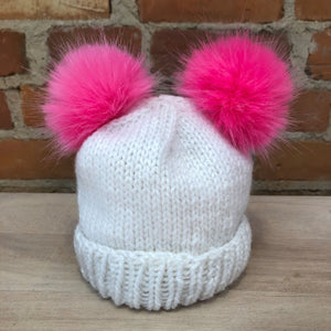 Neon Pink 2.5-Inch Mini Faux Fur Hat Pom Pom