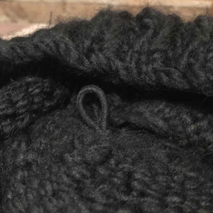 Pom Pom showing Loop Attachments secured inside a black knit hat