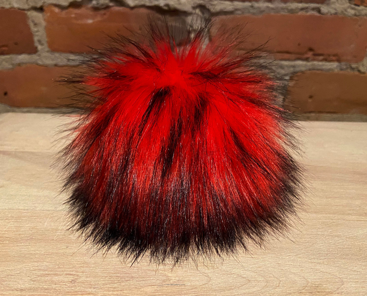 Large Red Finn Raccoon Faux Fur Pom, 5.5 Inch