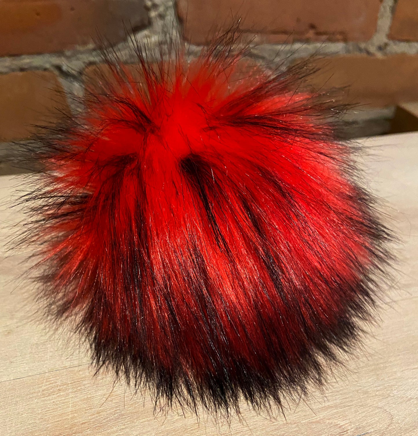 Large Red Finn Raccoon Faux Fur Pom, 5.5 Inch