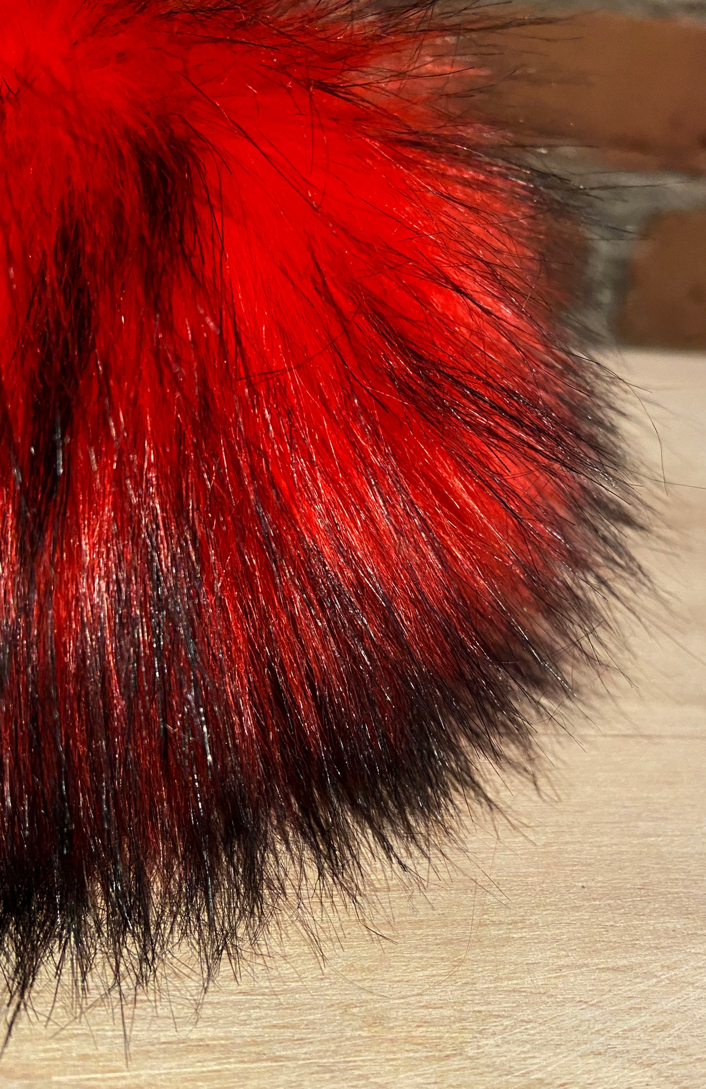 Large Red Finn Raccoon Faux Fur Pom, 5.5 Inch