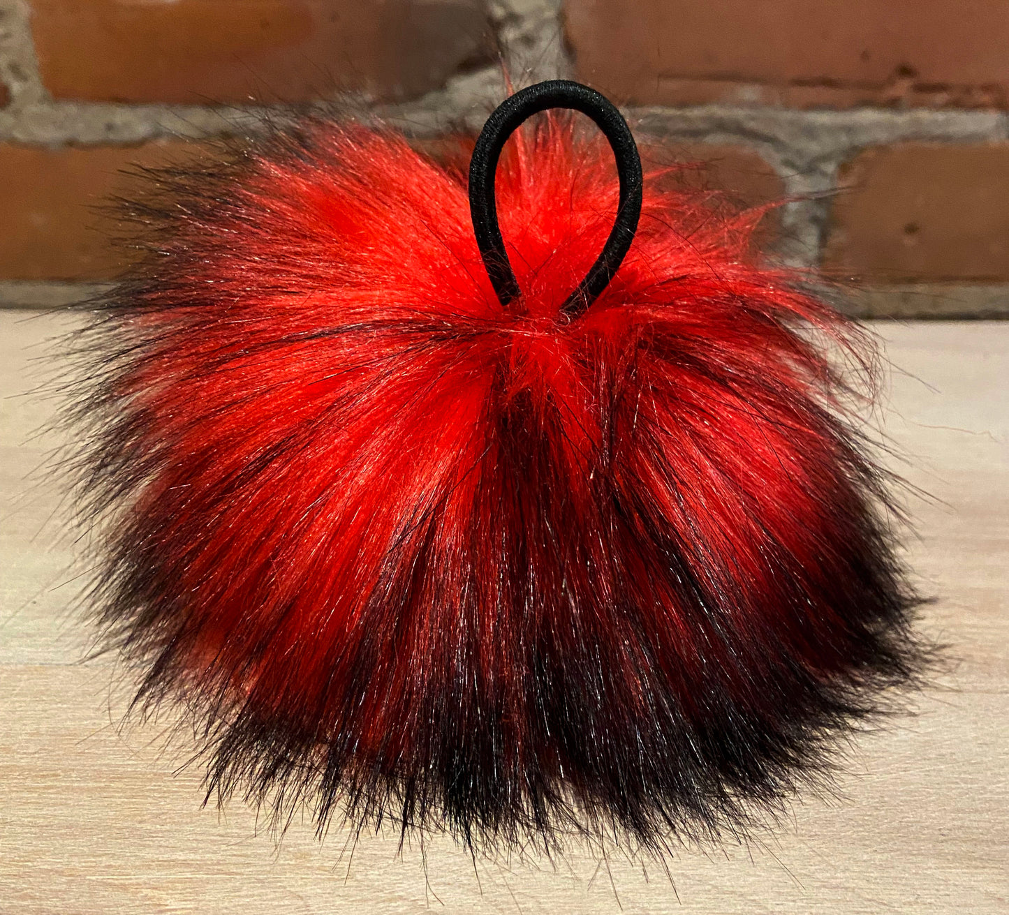 Large Red Finn Raccoon Faux Fur Pom, 5.5 Inch