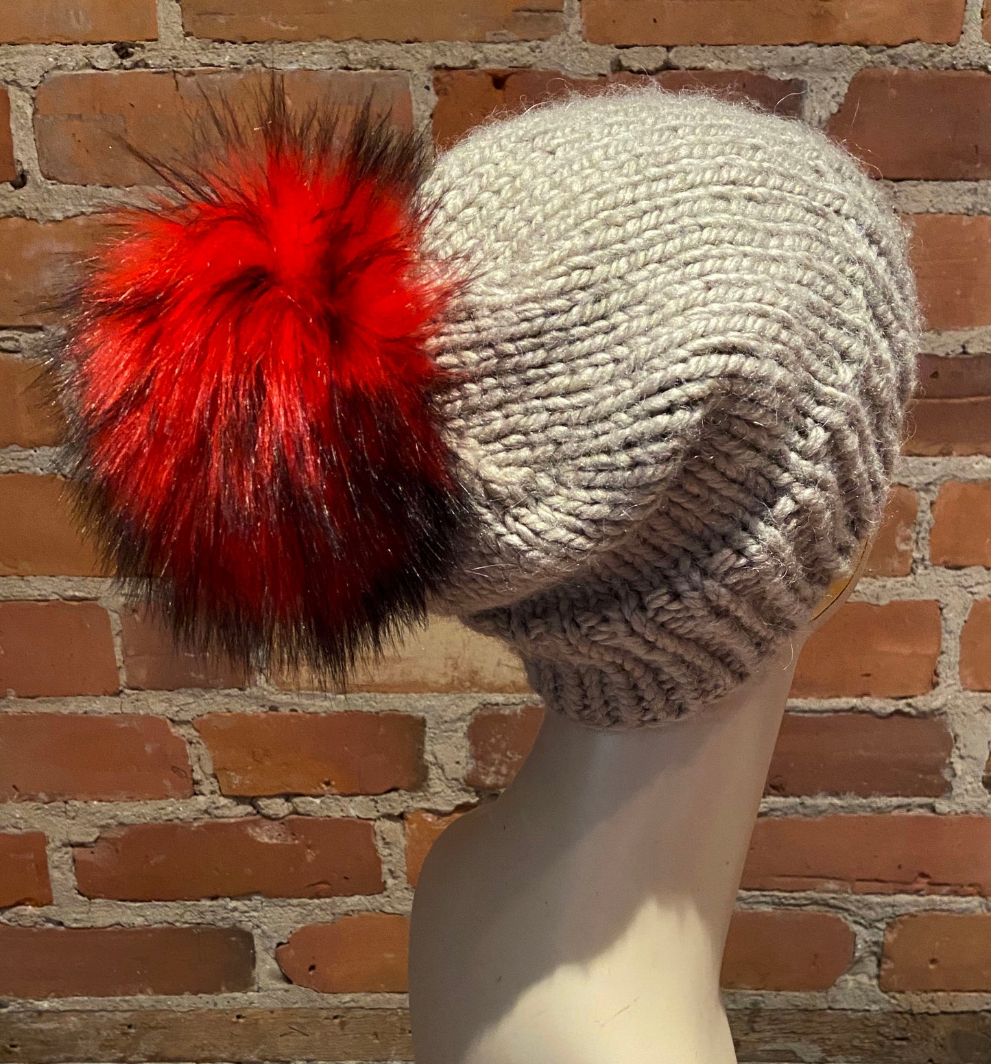 Large Red Finn Raccoon Faux Fur Pom, 5.5 Inch