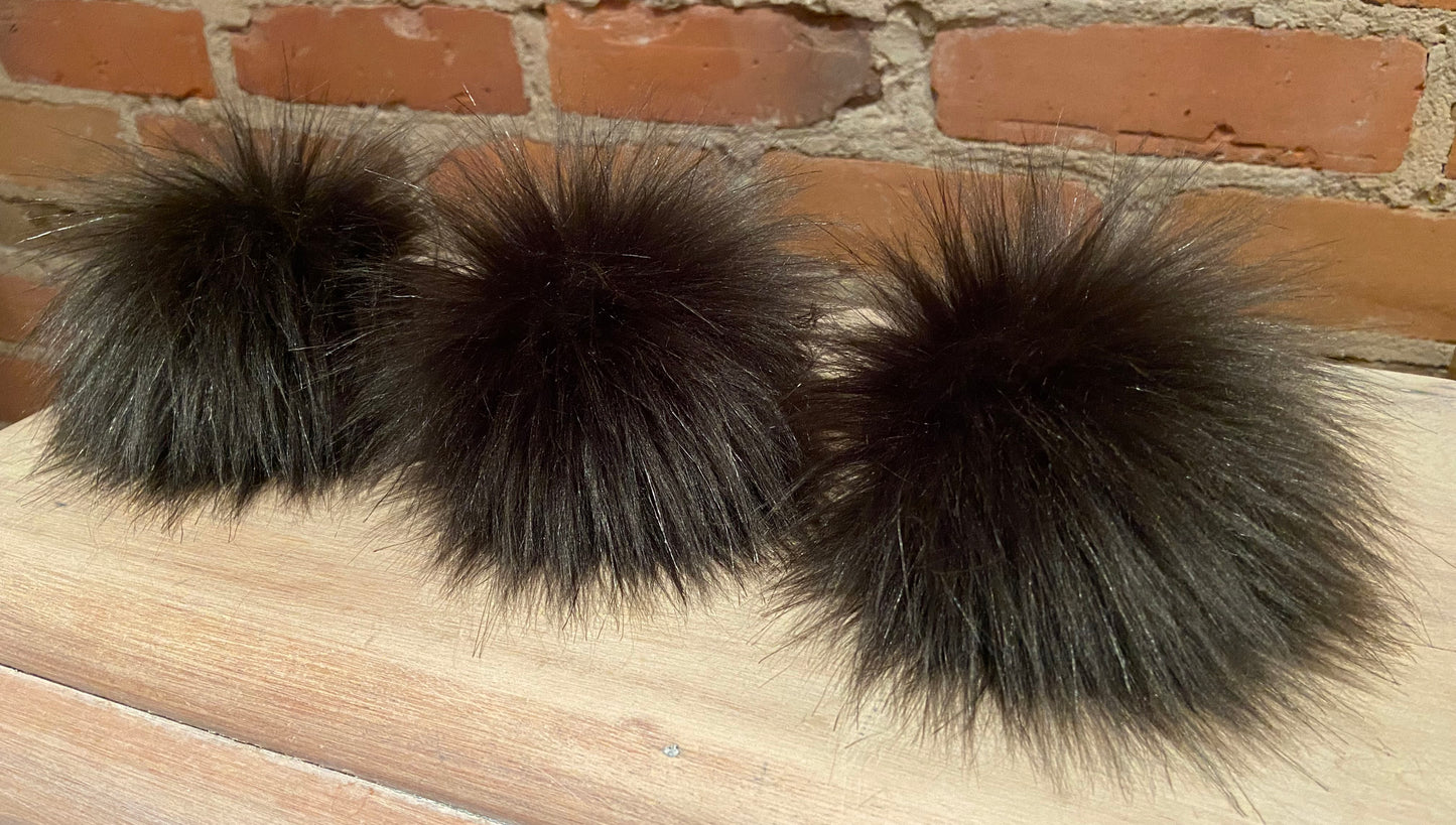 Chocolate Brown Faux Fur Pom, 5 Inch