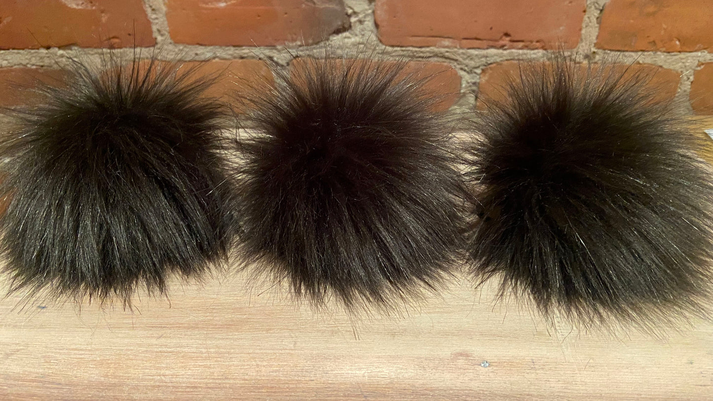 Chocolate Brown Faux Fur Pom, 5 Inch