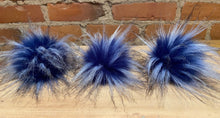 Load image into Gallery viewer, Small Blue Faux Finn Raccoon Fur Pom, 3.5 Inch
