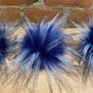 Small Blue Faux Finn Raccoon Fur Pom, 3.5 Inch