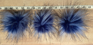 Small Blue Faux Finn Raccoon Fur Pom, 3.5 Inch