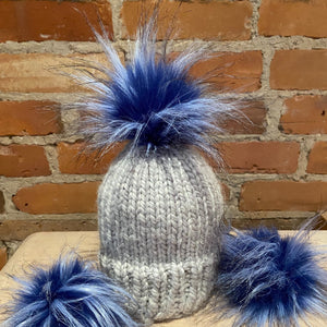 Blue Faux Fur Pom Pom for Child's Knit Hat