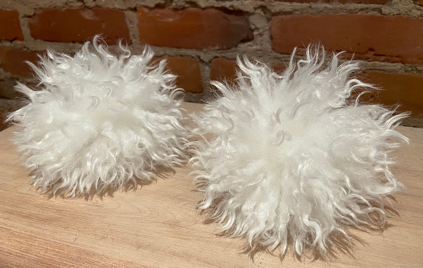 Wavy White Lamb Faux Fur Pom, 5 Inch