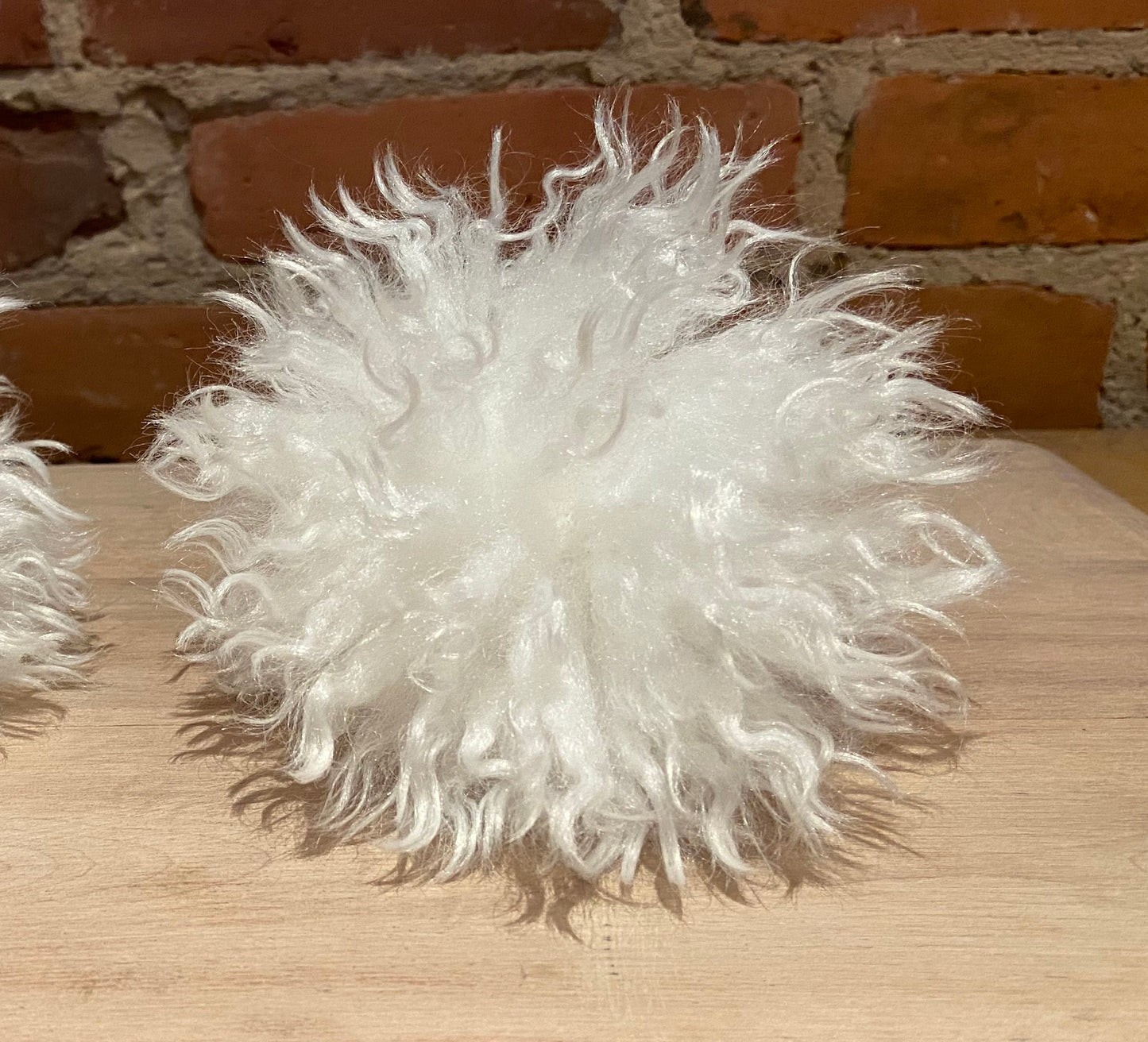 Wavy White Lamb Faux Fur Pom, 5 Inch