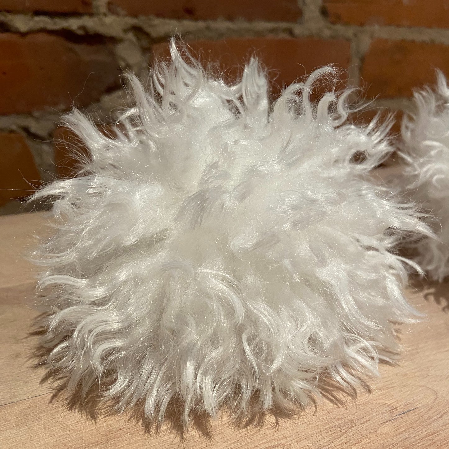 Wavy Winter White Faux Fur Pom Pom