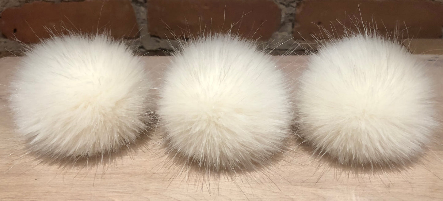 Ivory White Faux Mink Fur Pom, 3 Inch