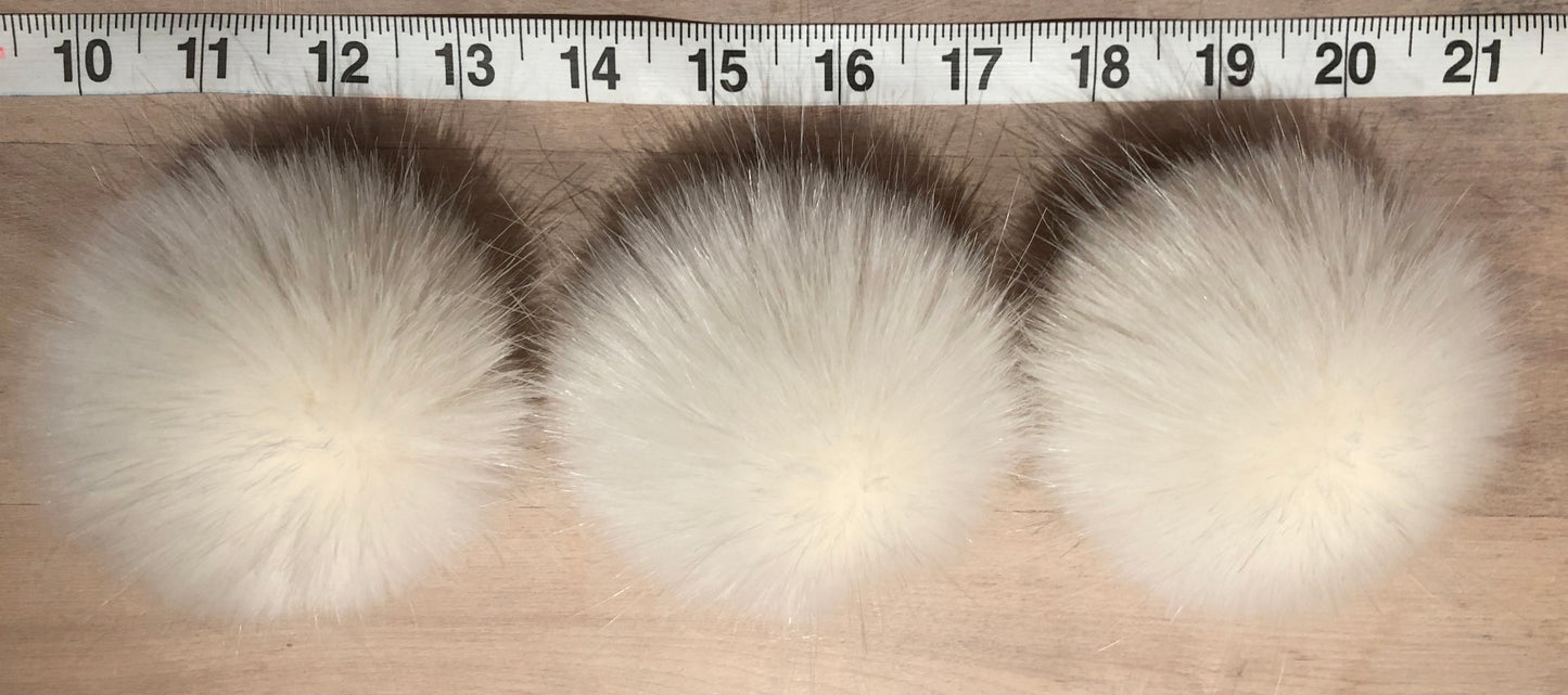 Ivory White Faux Mink Fur Pom, 3 Inch