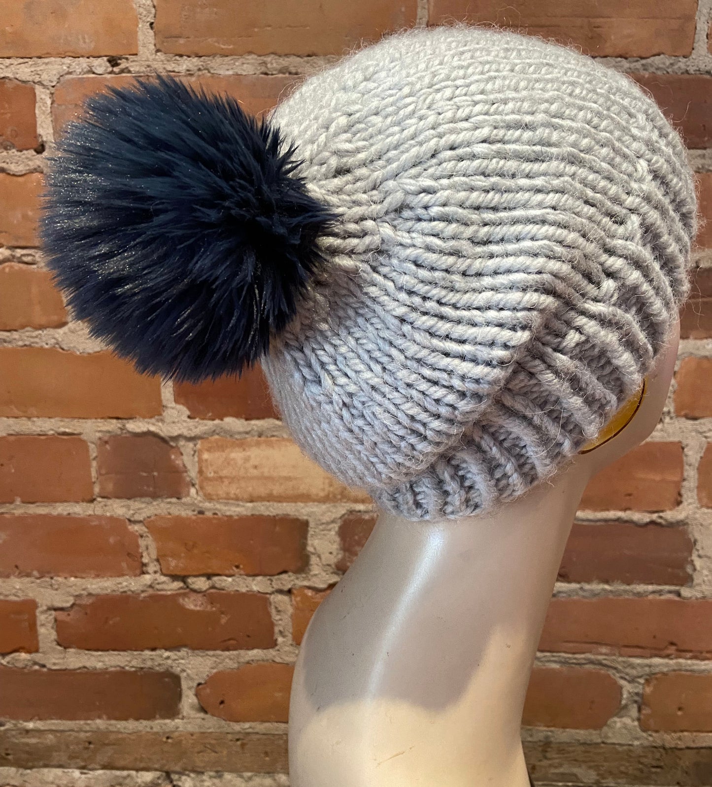 Navy Blue Faux Fur Pom, 4 Inch