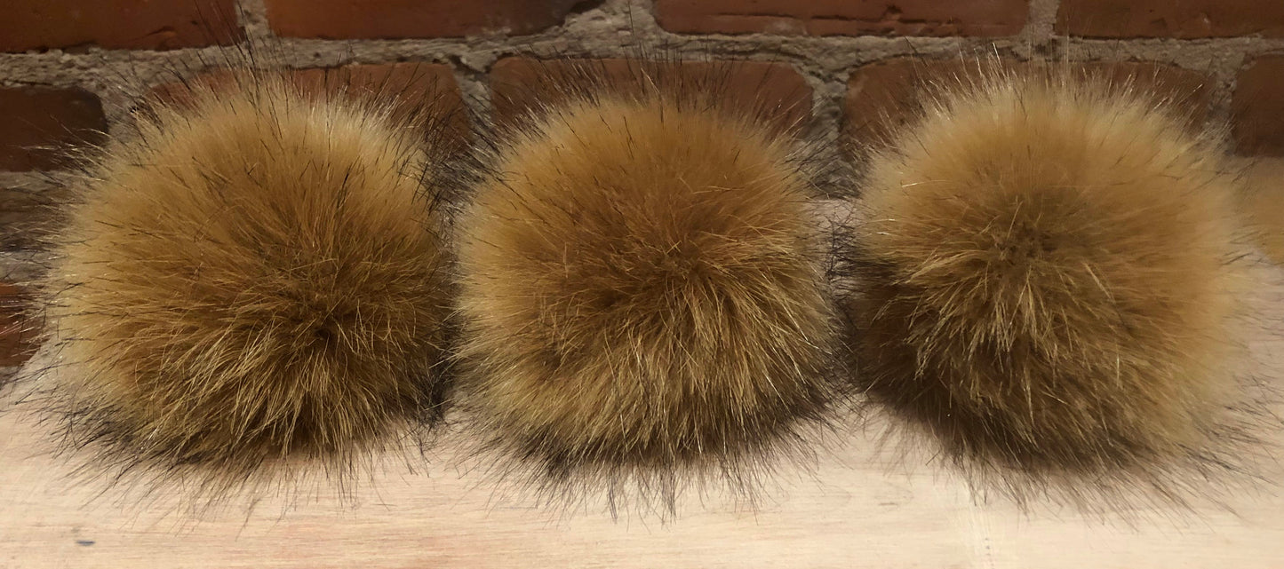 Golden Coyote Faux Fur Pom, 5 Inch