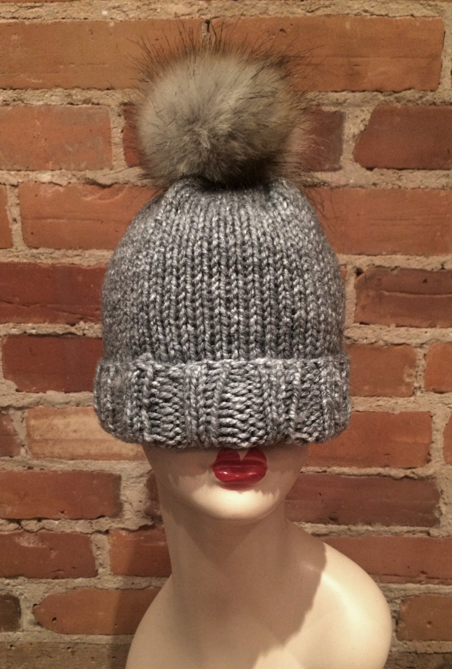 Grey Faux Fur Pom, 5 Inch