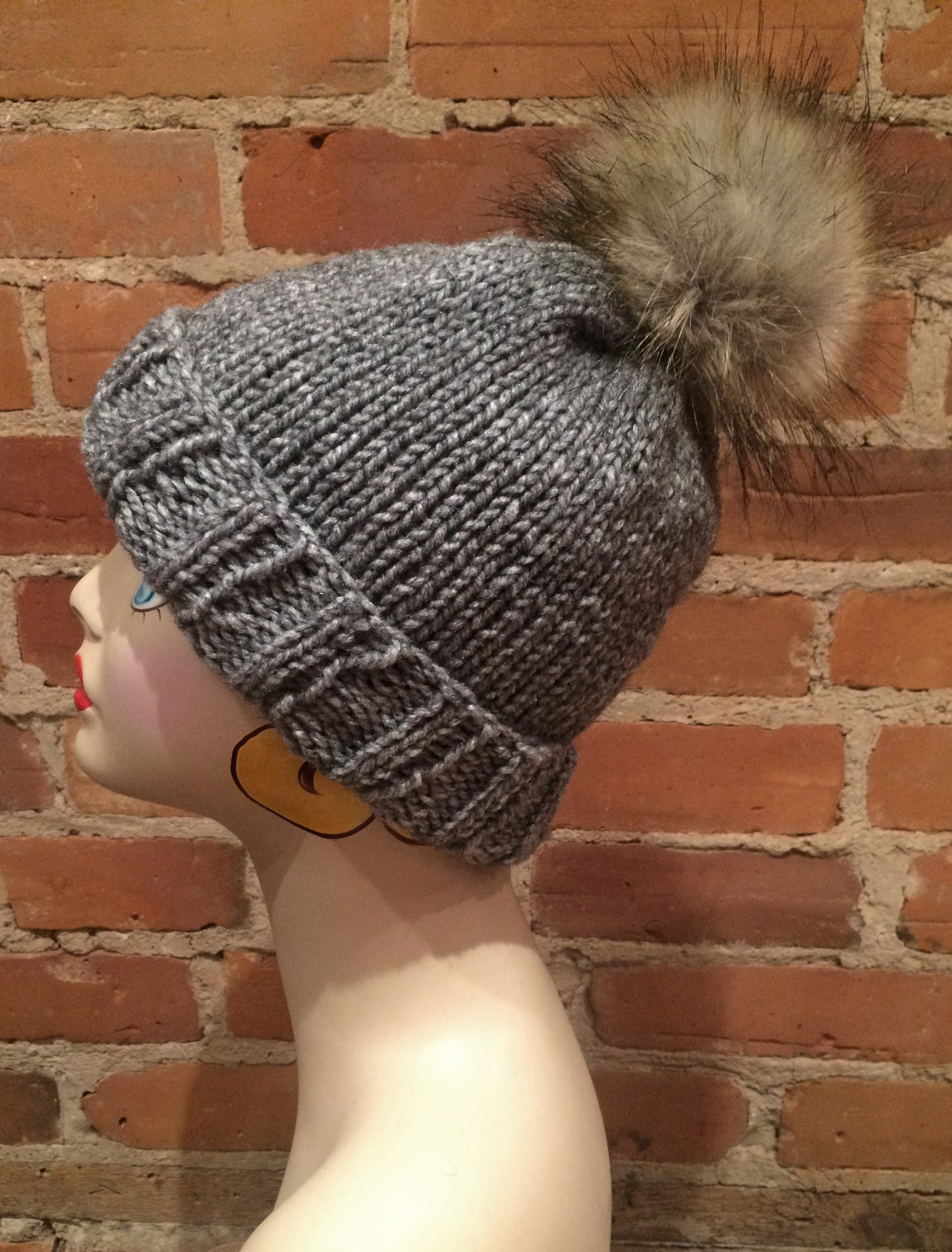 Grey Faux Fur Pom, 5 Inch