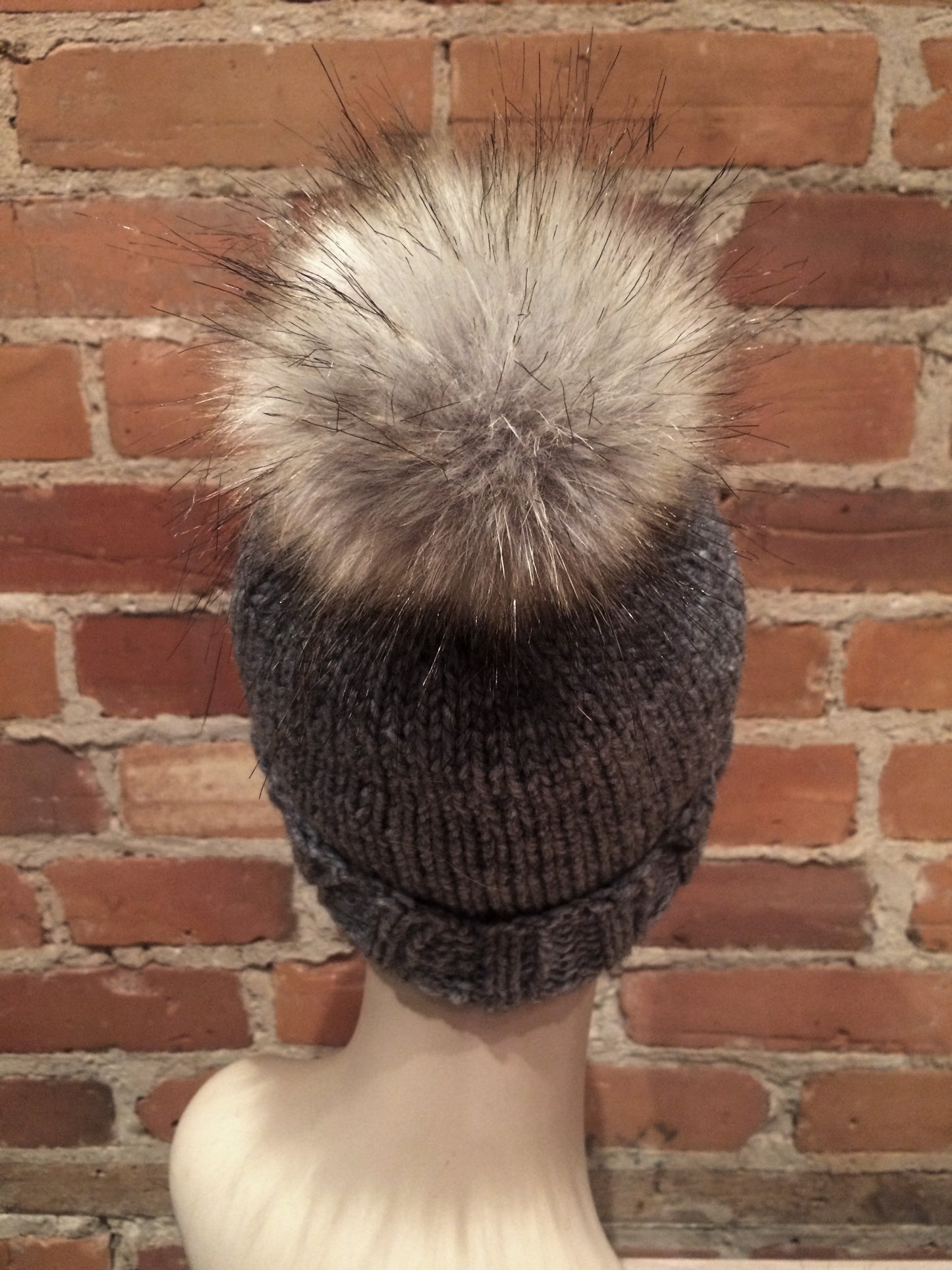 Grey Faux Fur Pom, 5 Inch