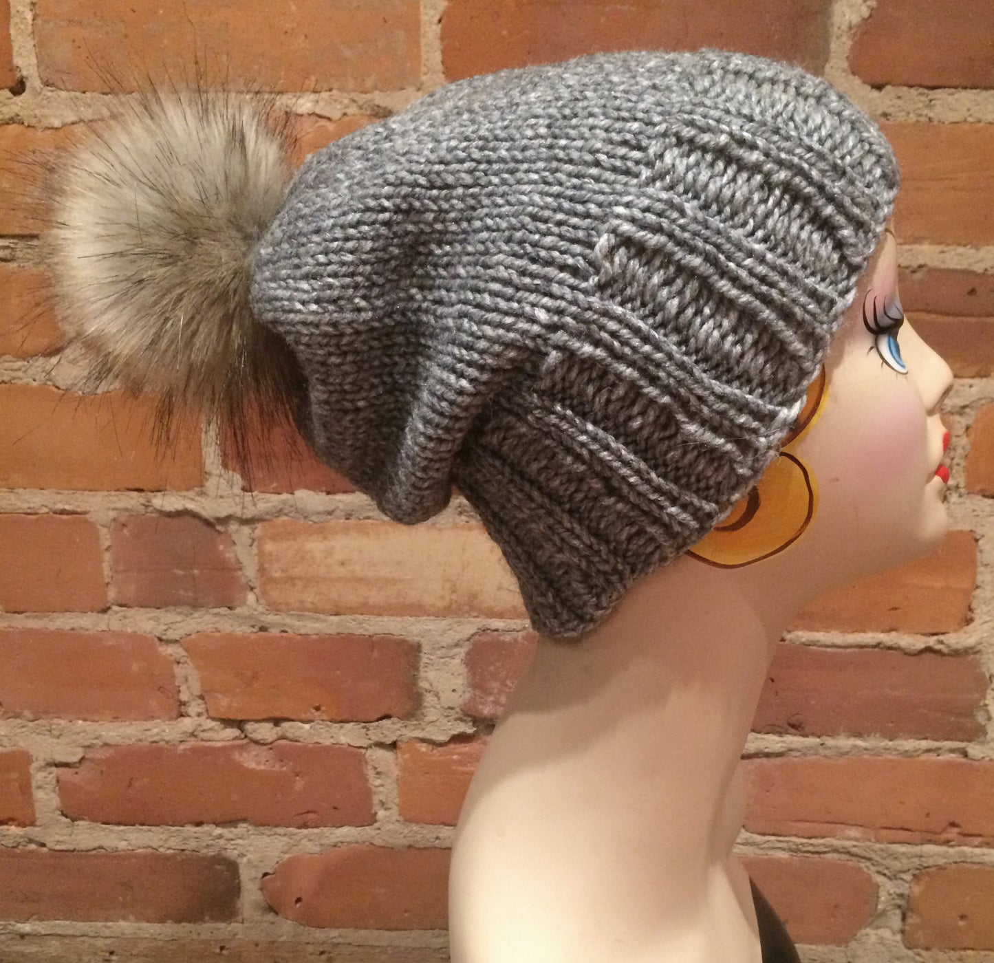 Grey Faux Fur Pom, 5 Inch