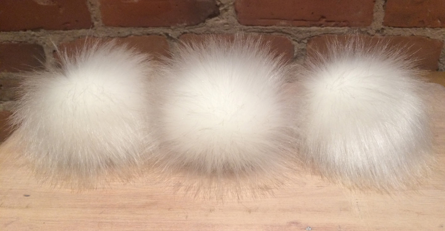 Ice White Faux Fox Fur Pom, 3.5 Inch