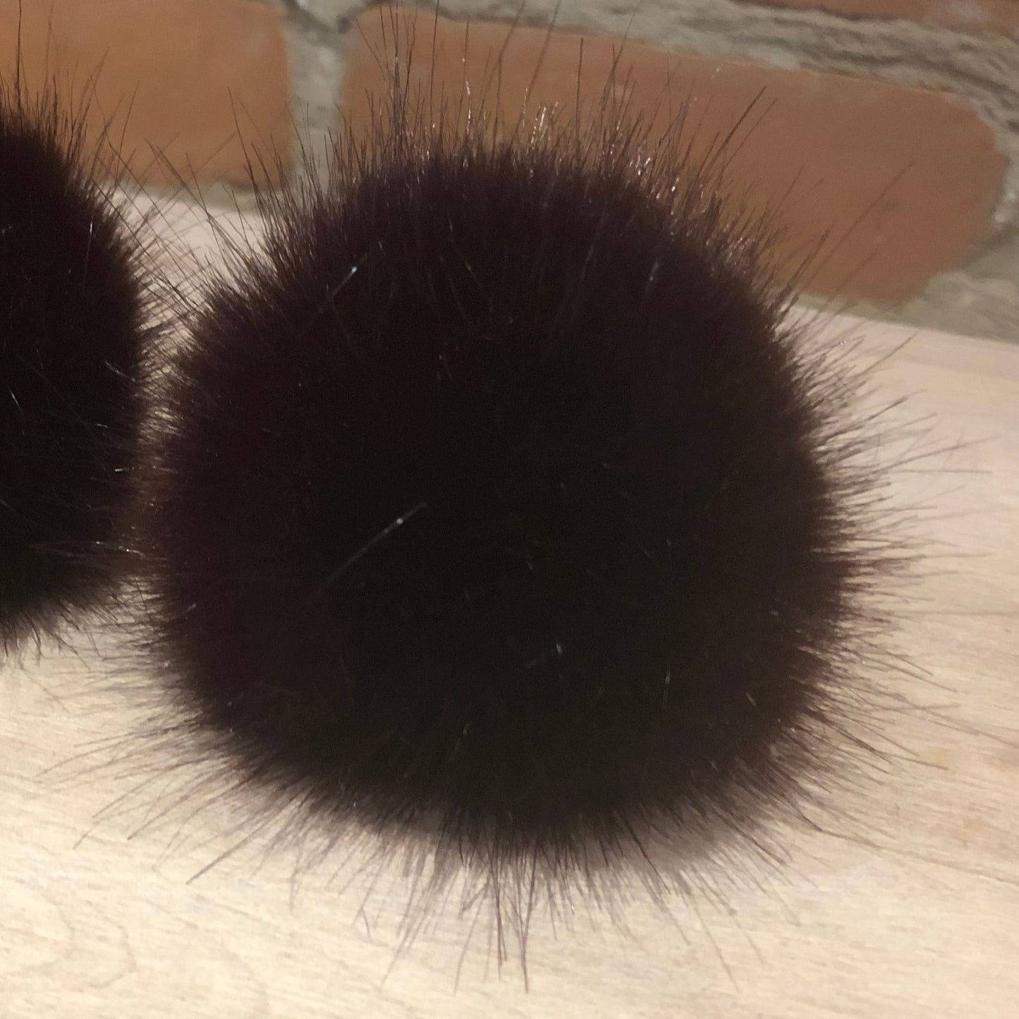 Mini Faux Mink Pom in Black Burgundy