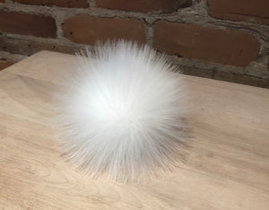Sugar White Faux Fur Knit Hat Pom Pom, 3.5-Inch