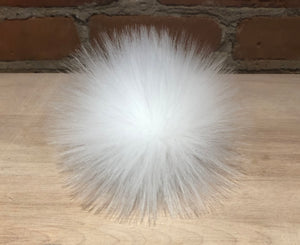 Sugar White Faux Fur Knit Hat Pom Pom, 3.5-Inch