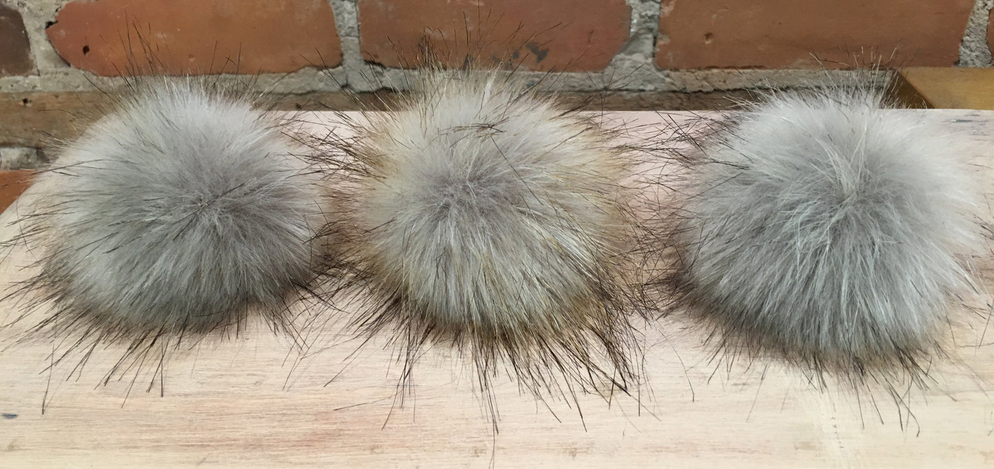 Grey Faux Fur Pom, 3.5 Inch