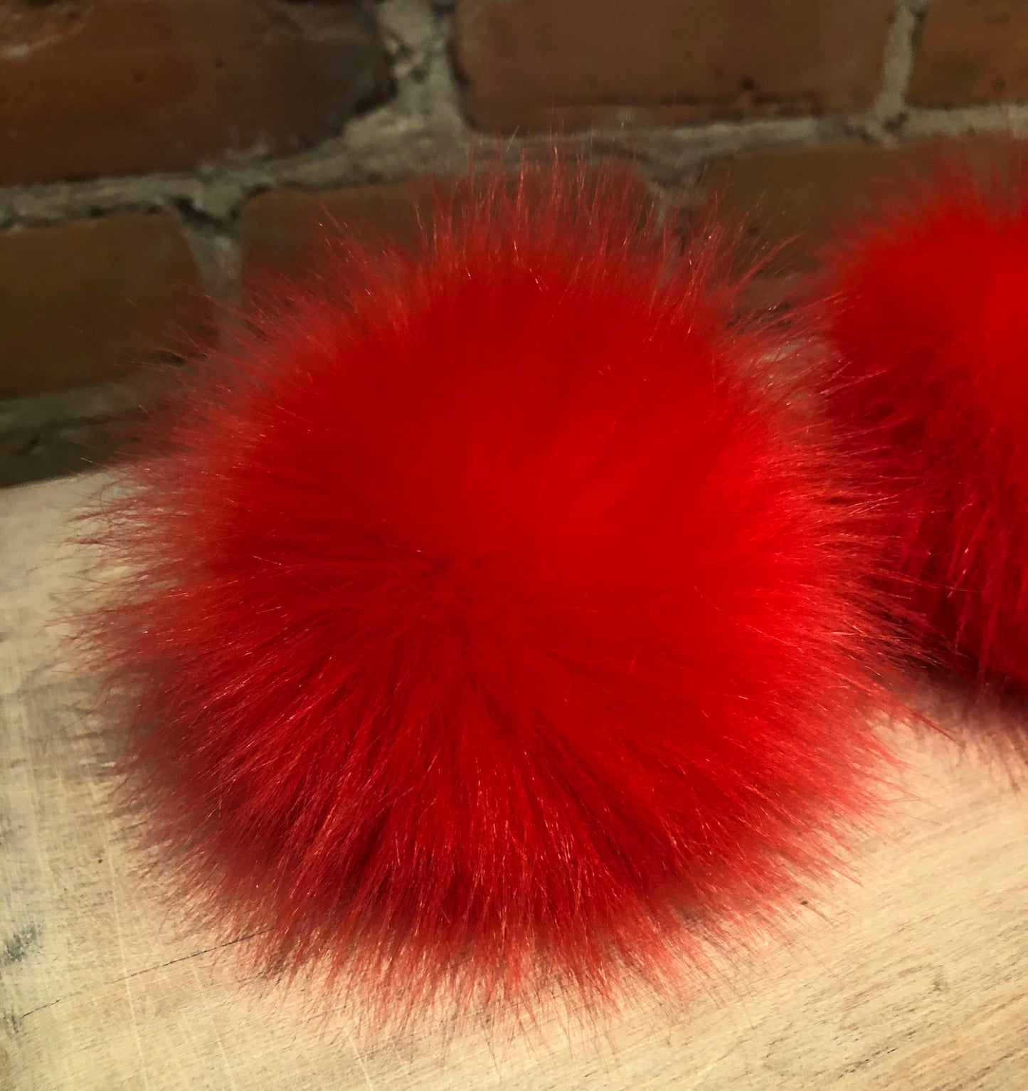 Coral Red Lipstick Faux Fur Pom, 4 Inch