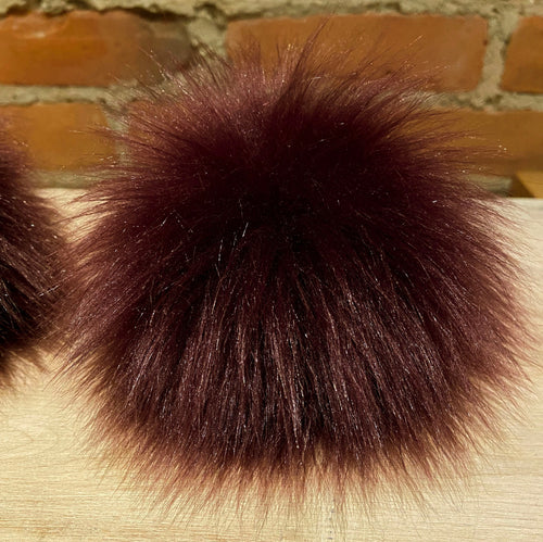 Handmade Burgundy Faux Fur Hat Pom Pom