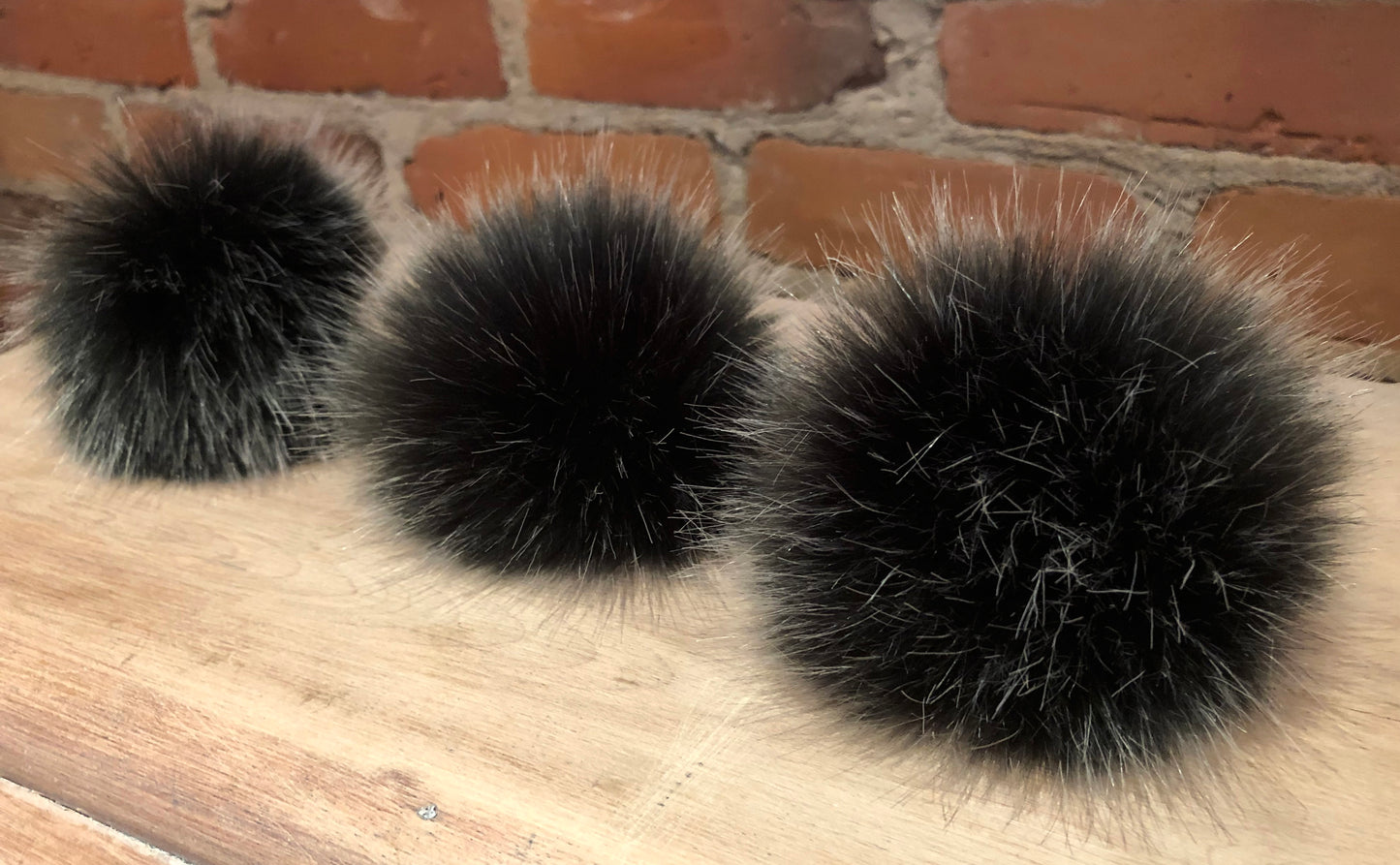 Silver Black Faux Fur Pom, 4 Inch