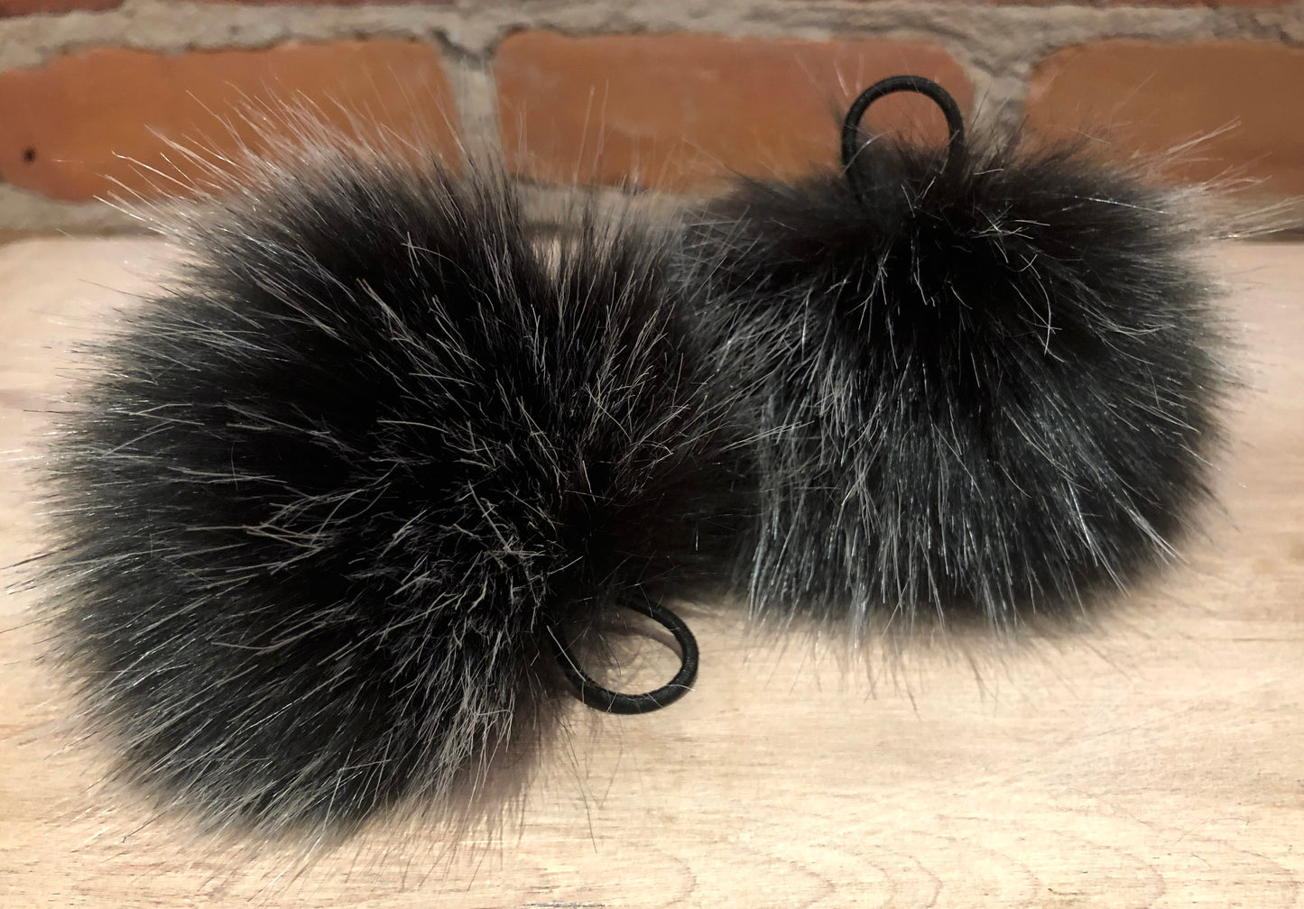 Silver Black Faux Fur Pom, 4 Inch