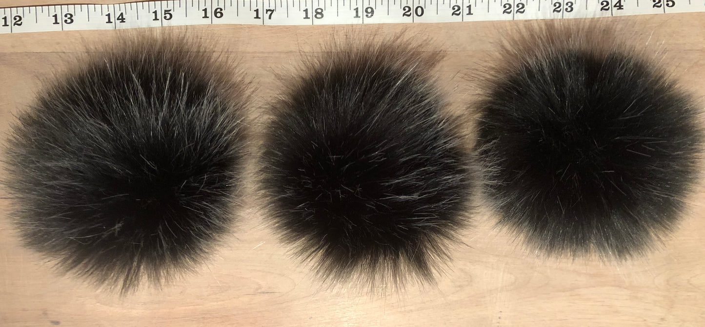 Silver Black Faux Fur Pom, 4 Inch