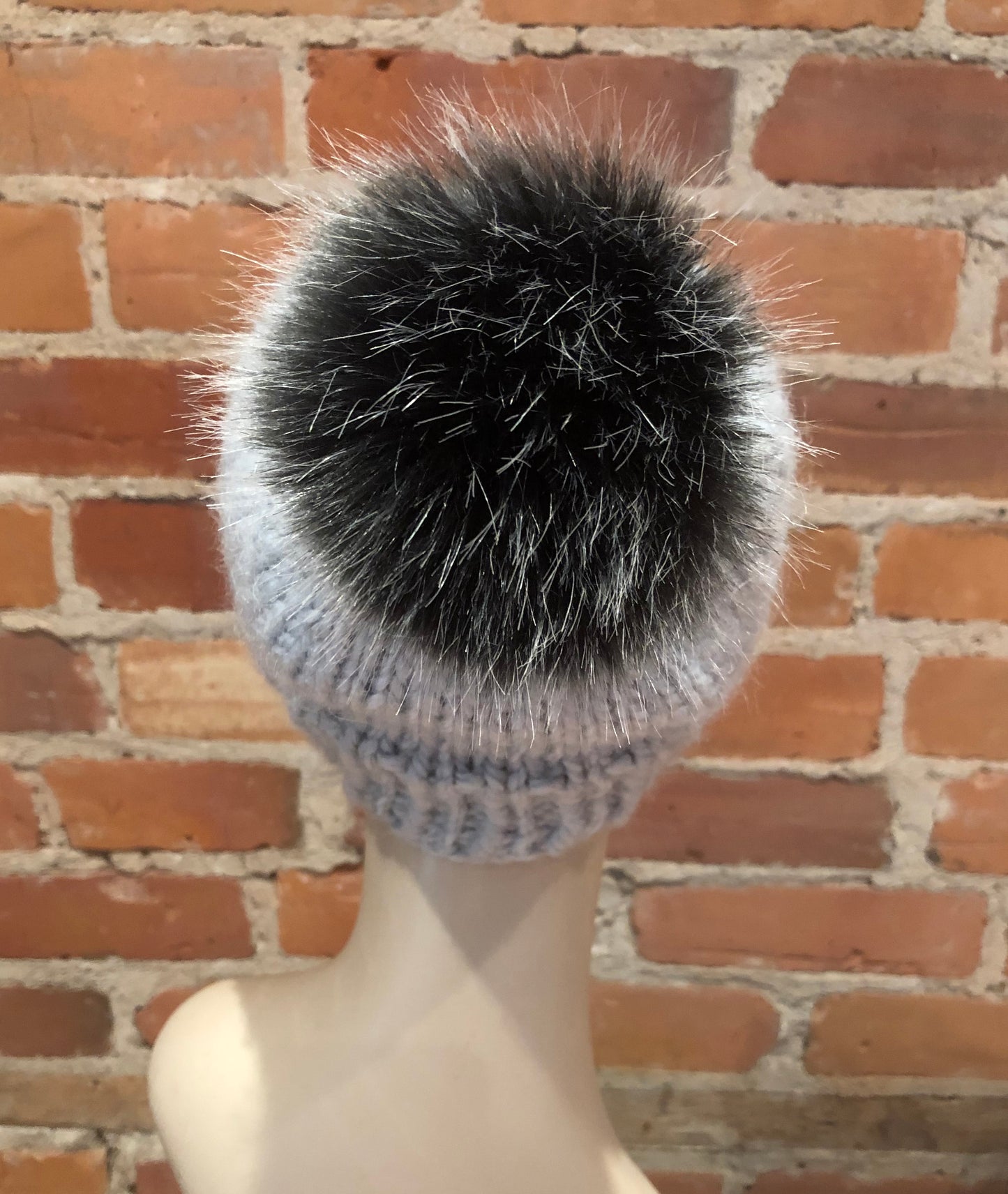 Silver Black Faux Fur Pom, 4 Inch