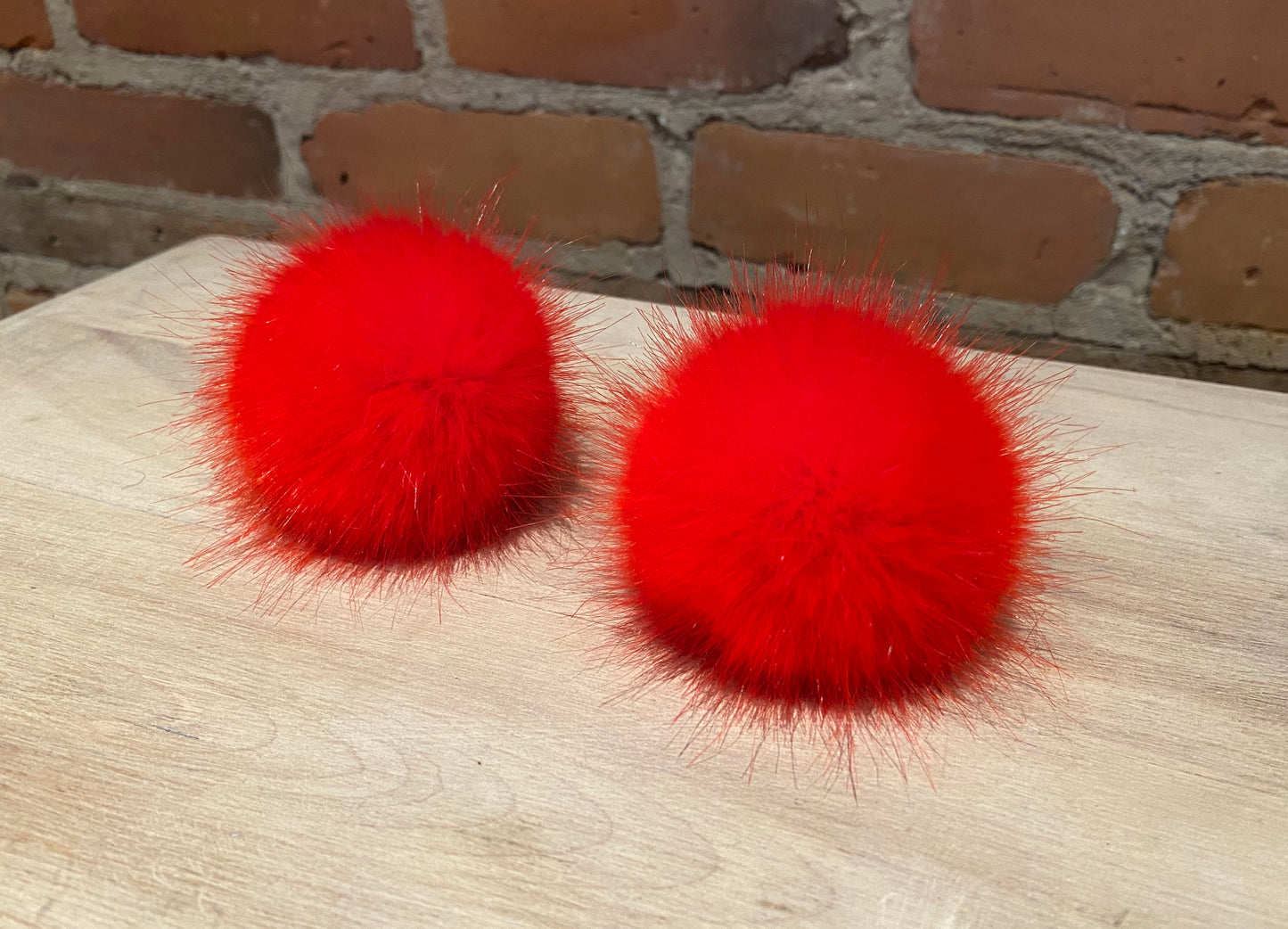 Coral Red Faux Mink Fur Mini Pom, 2.5 Inch