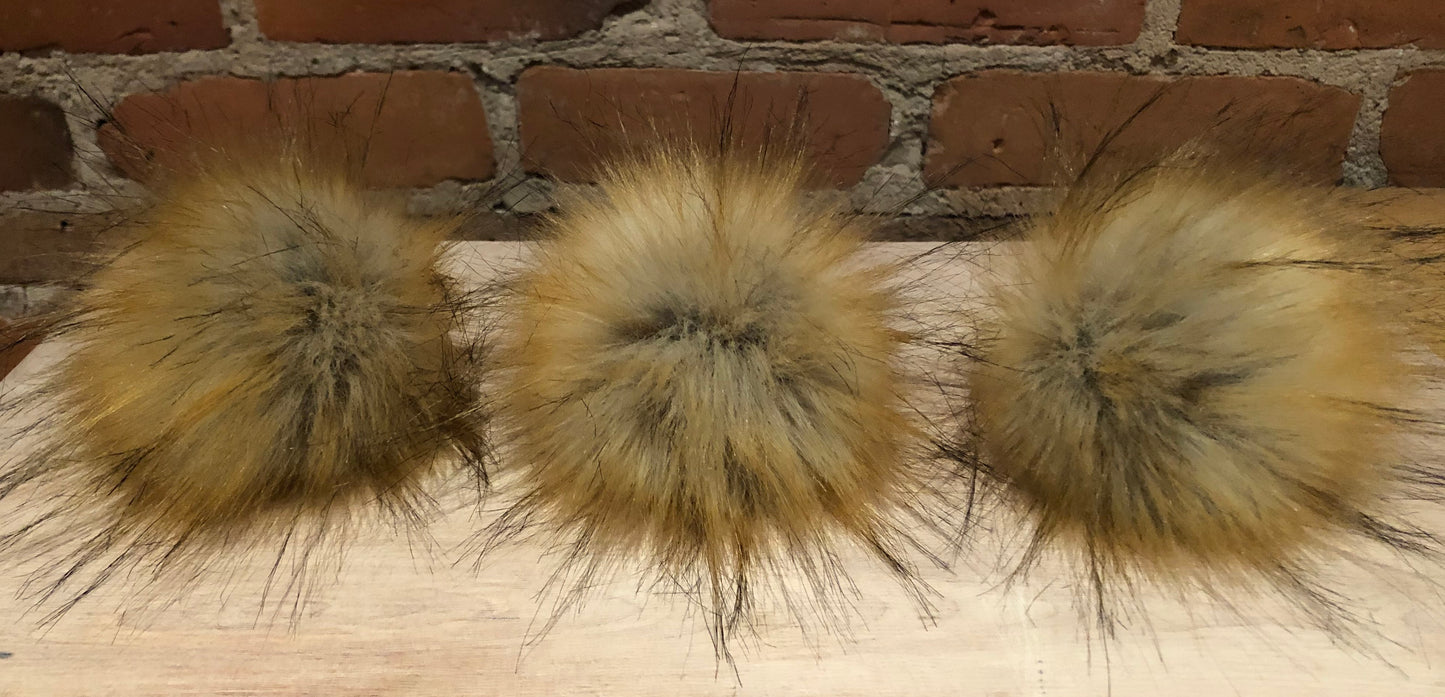 Golden Finnish Raccoon Faux Fur Pom, 3.5 Inch