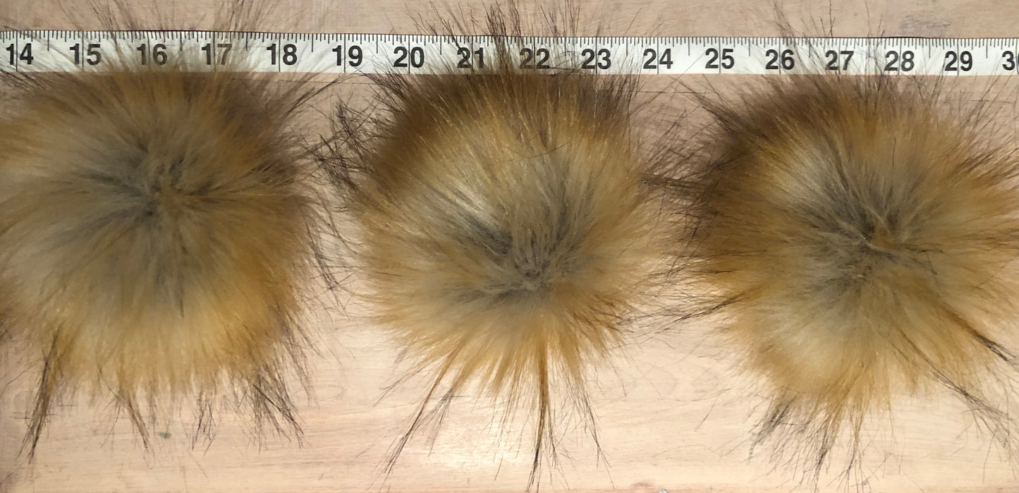 Golden Finnish Raccoon Faux Fur Pom, 3.5 Inch