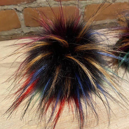 Multi Color Black Orange Purple Blue Hat Pom Pom