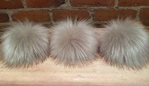 Large Pearl Taupe Faux Fox Fur Pom Pom, 6-Inch