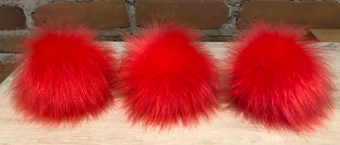 Coral Red Lipstick Faux Fur Pom, 3.5" Inch