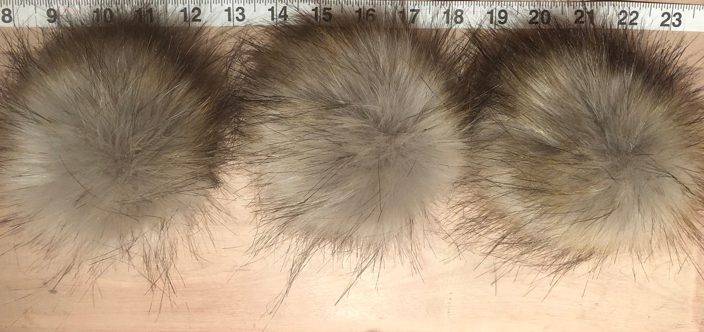 Grey Gold Coyote Faux Fur Pom, 5 Inch