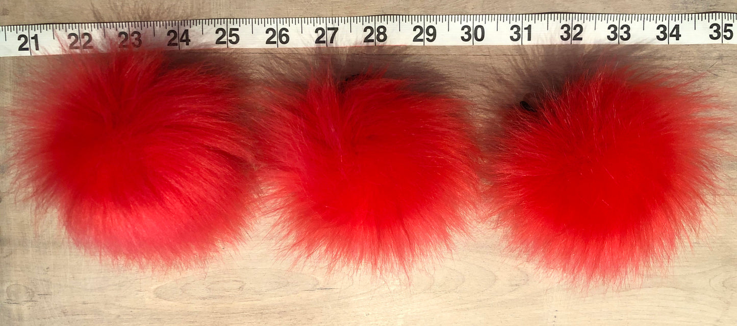 Coral Red Lipstick Faux Fur Pom, 3.5" Inch