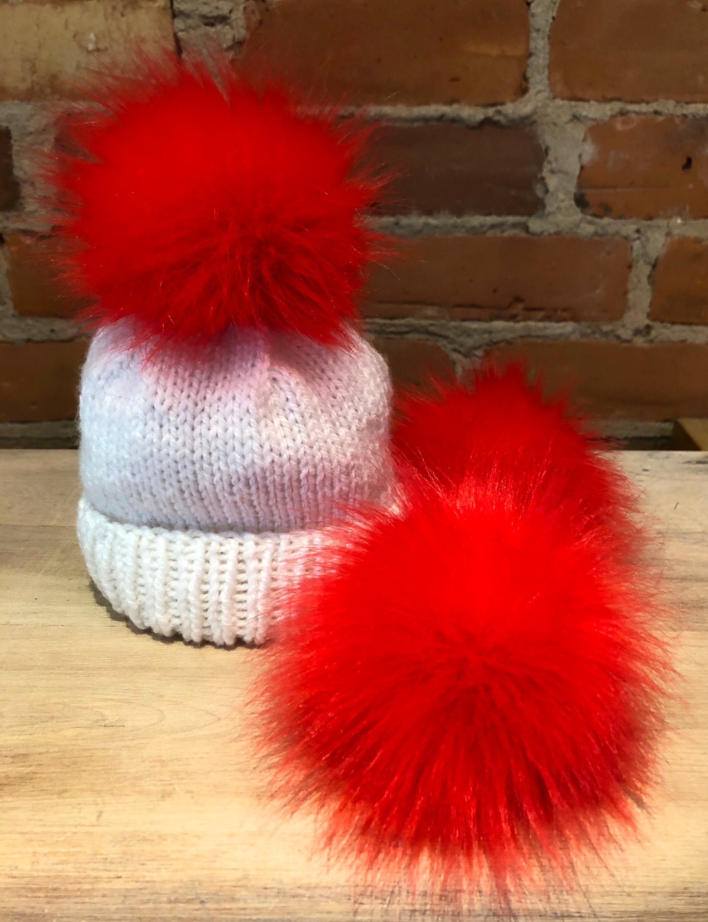 Coral Red Lipstick Faux Fur Pom, 3.5" Inch