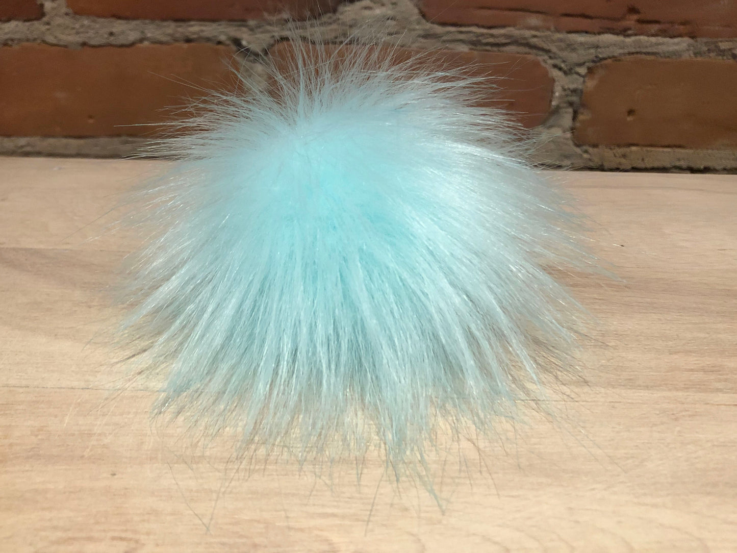 Light Aqua Blue Green Faux Fur Pom, 3.5 Inch